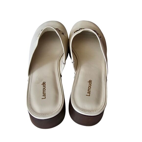 Larroude Zuzi Bit Mule Wooden Platform Clog Size 11 Ivory White Gold Detail - Picture 3 of 8